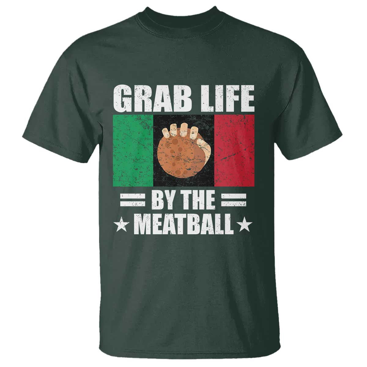 Funny Meatball T Shirt Italian Food Italy Flag TS10 Dark Forest Green Print Your Wear