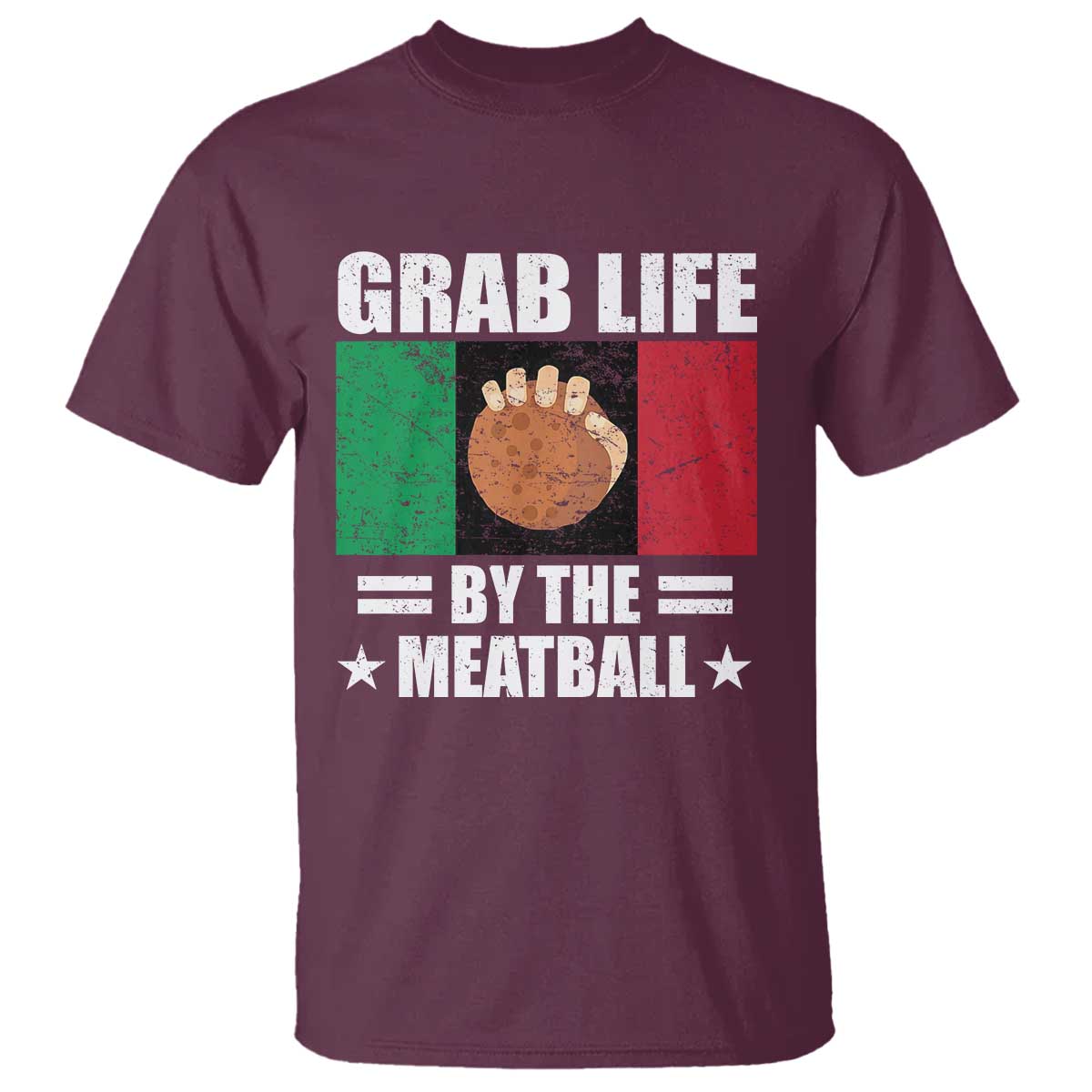 Funny Meatball T Shirt Italian Food Italy Flag TS10 Maroon Print Your Wear