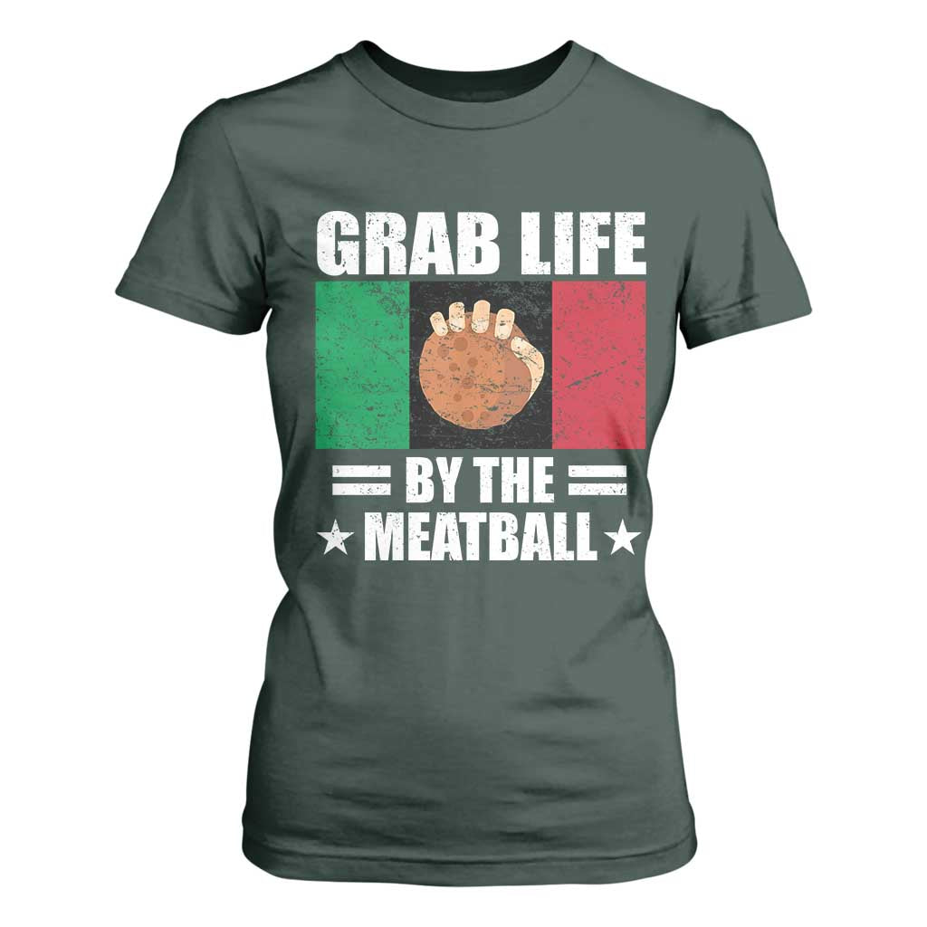 Funny Meatball T Shirt For Women Italian Food Italy Flag TS10 Dark Forest Green Print Your Wear