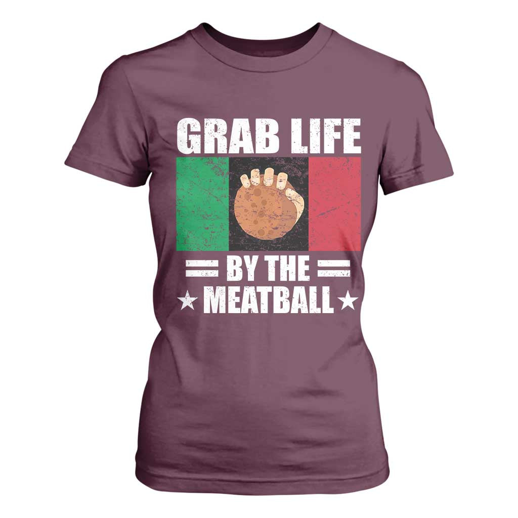 Funny Meatball T Shirt For Women Italian Food Italy Flag TS10 Maroon Print Your Wear