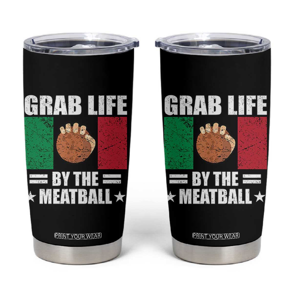Funny Meatball Tumbler Cup Italian Food Italy Flag TS10 Black Print Your Wear