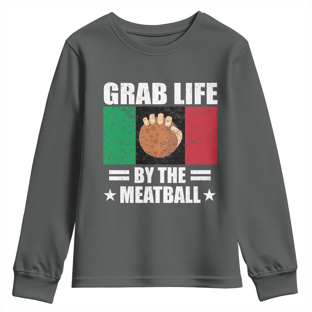 Funny Meatball Youth Sweatshirt Italian Food Italy Flag TS10 Dark Heather Print Your Wear