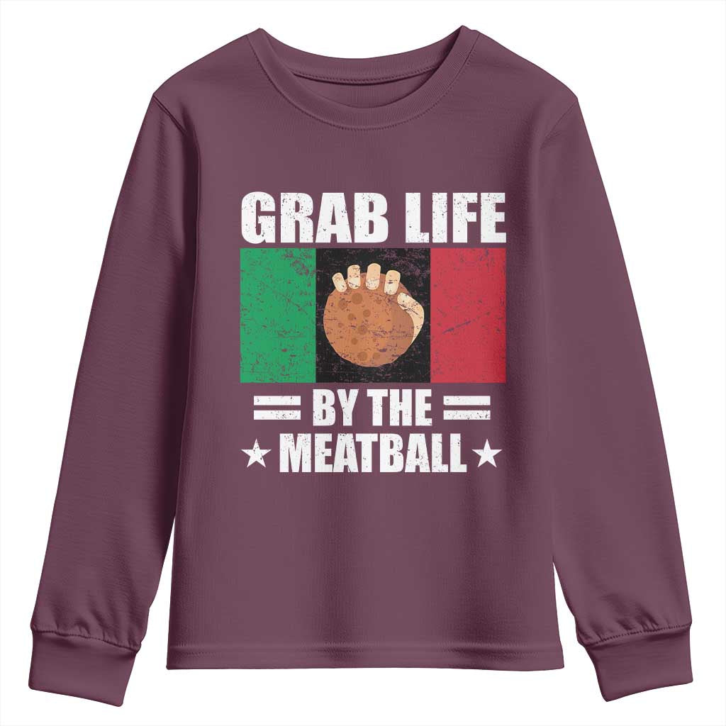 Funny Meatball Youth Sweatshirt Italian Food Italy Flag TS10 Maroon Print Your Wear