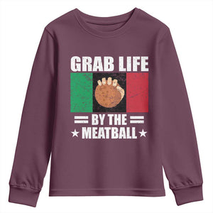 Funny Meatball Youth Sweatshirt Italian Food Italy Flag TS10 Maroon Print Your Wear