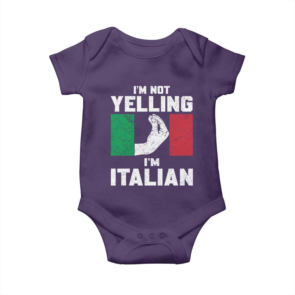 Funny Italian Baby Onesie - Im Not Yelling Im Italian Italy Flag Humor Baby Bodysuit TS10 Purple Print Your Wear