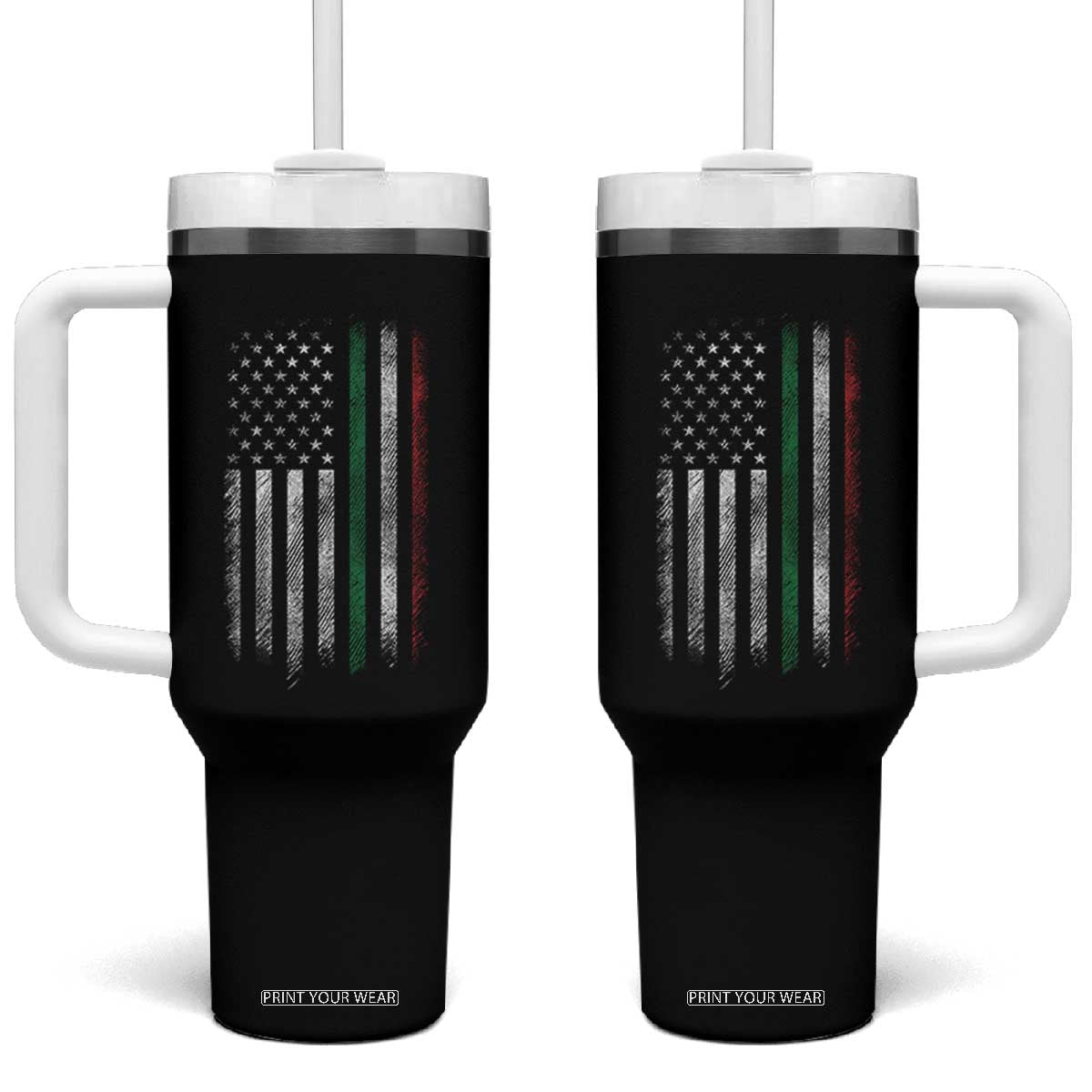 Italian American Flag Tumbler With Handle Retro Italy Flag Italian Family TS10 One Size: 40 oz Black Print Your Wear