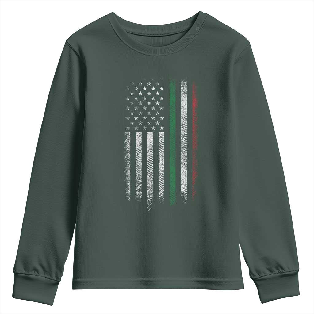 Italian American Flag Youth Sweatshirt Retro Italy Flag Italian Family TS10 Dark Forest Green Print Your Wear