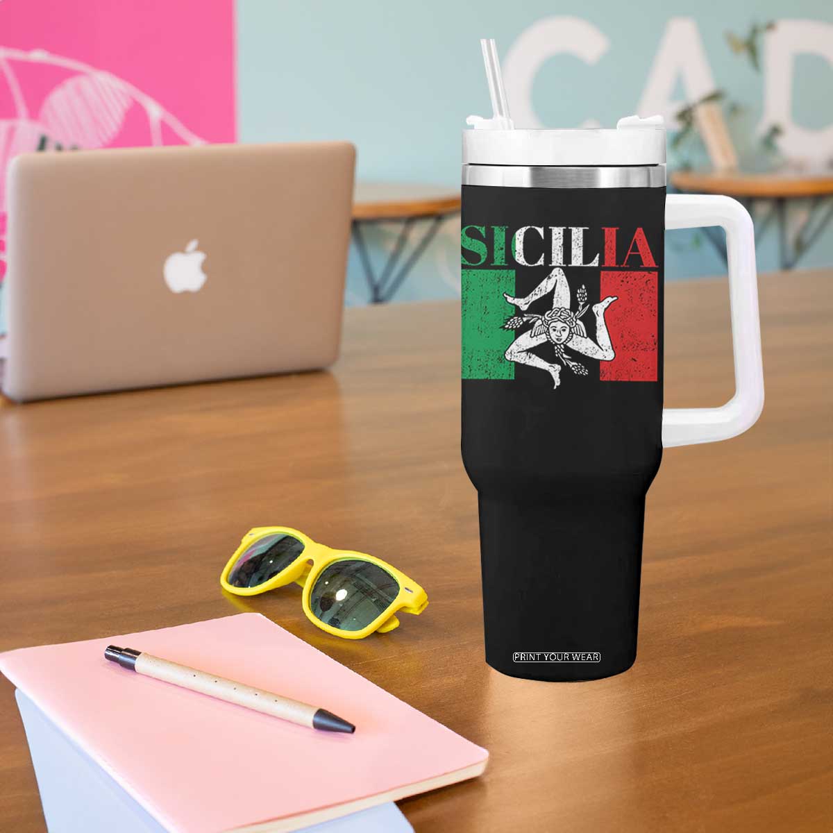 Italian Flag Tumbler With Handle Pisa Tower Colosseum Classic Scooter Retro TS10 Print Your Wear