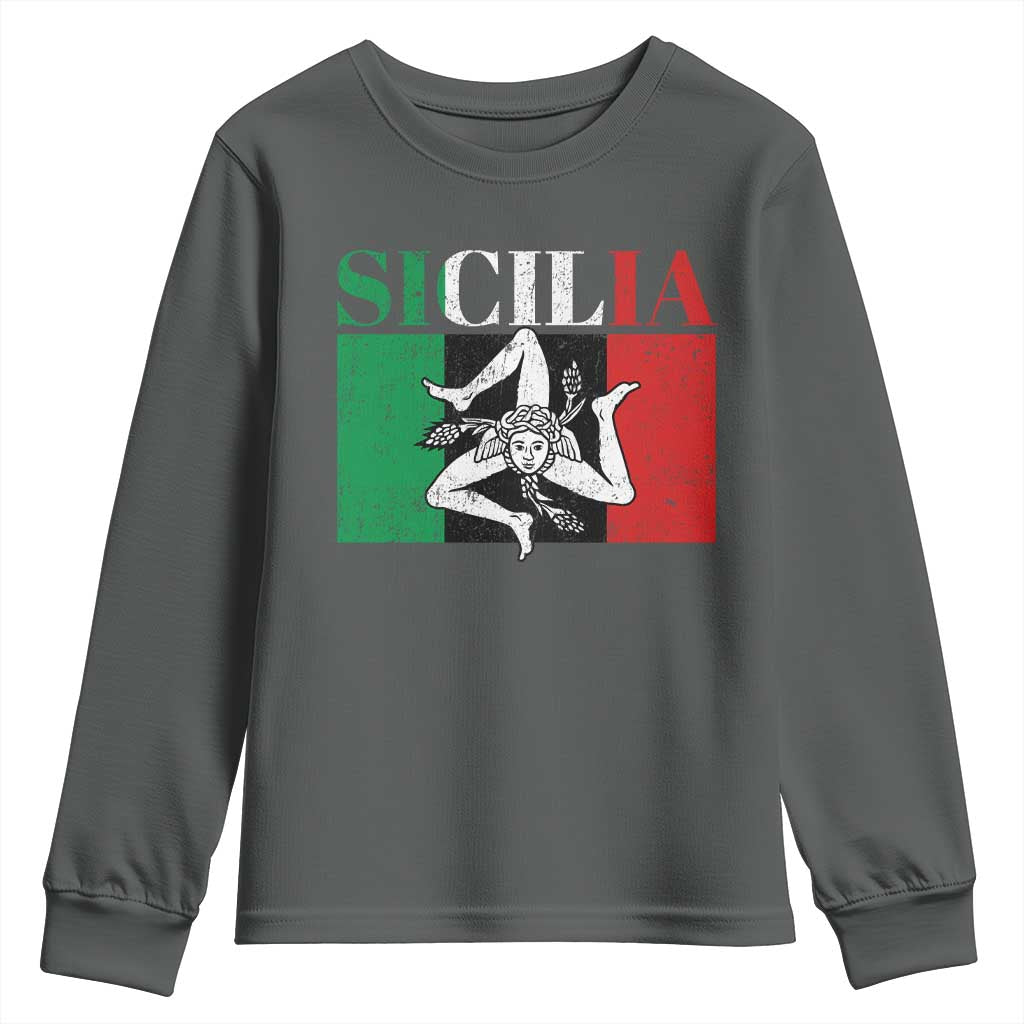 Italian Flag Youth Sweatshirt Pisa Tower Colosseum Classic Scooter Retro TS10 Dark Heather Print Your Wear