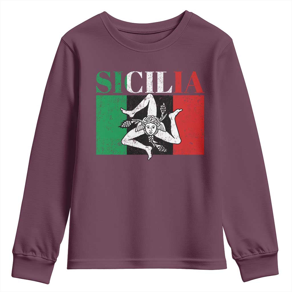 Italian Flag Youth Sweatshirt Pisa Tower Colosseum Classic Scooter Retro TS10 Maroon Print Your Wear