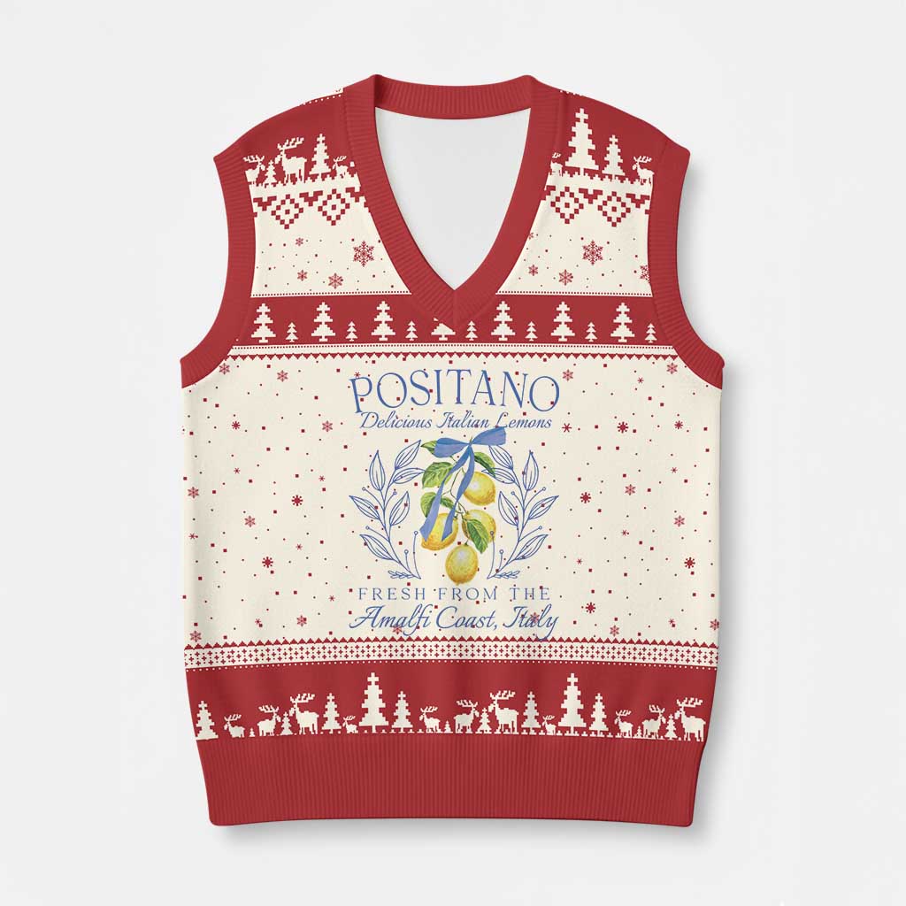 Positano Italy V-Neck Knit Sweater Vest Amalfi Coast Italian Lemons Town Italy Vacation TS10 Beige Red Print Your Wear
