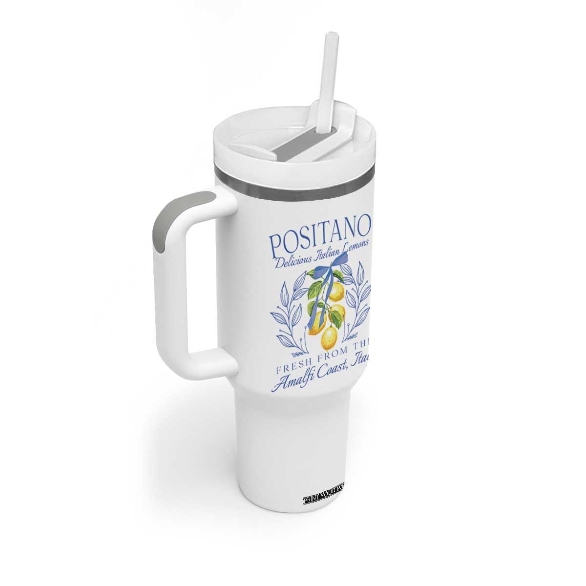 Positano Italy Tumbler With Handle Amalfi Coast Italian Lemons Town Italy Vacation TS10 Print Your Wear