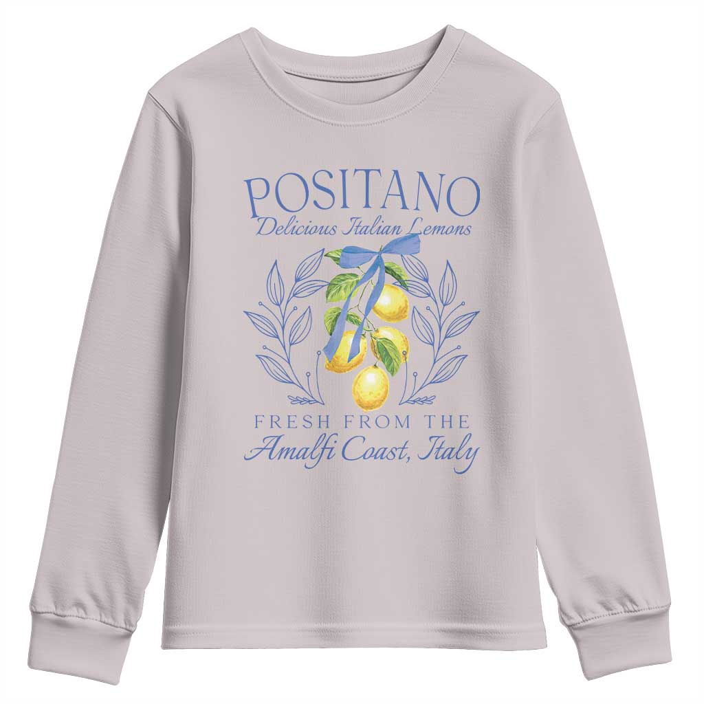 Positano Italy Youth Sweatshirt Amalfi Coast Italian Lemons Town Italy Vacation TS10 Ice Gray Print Your Wear