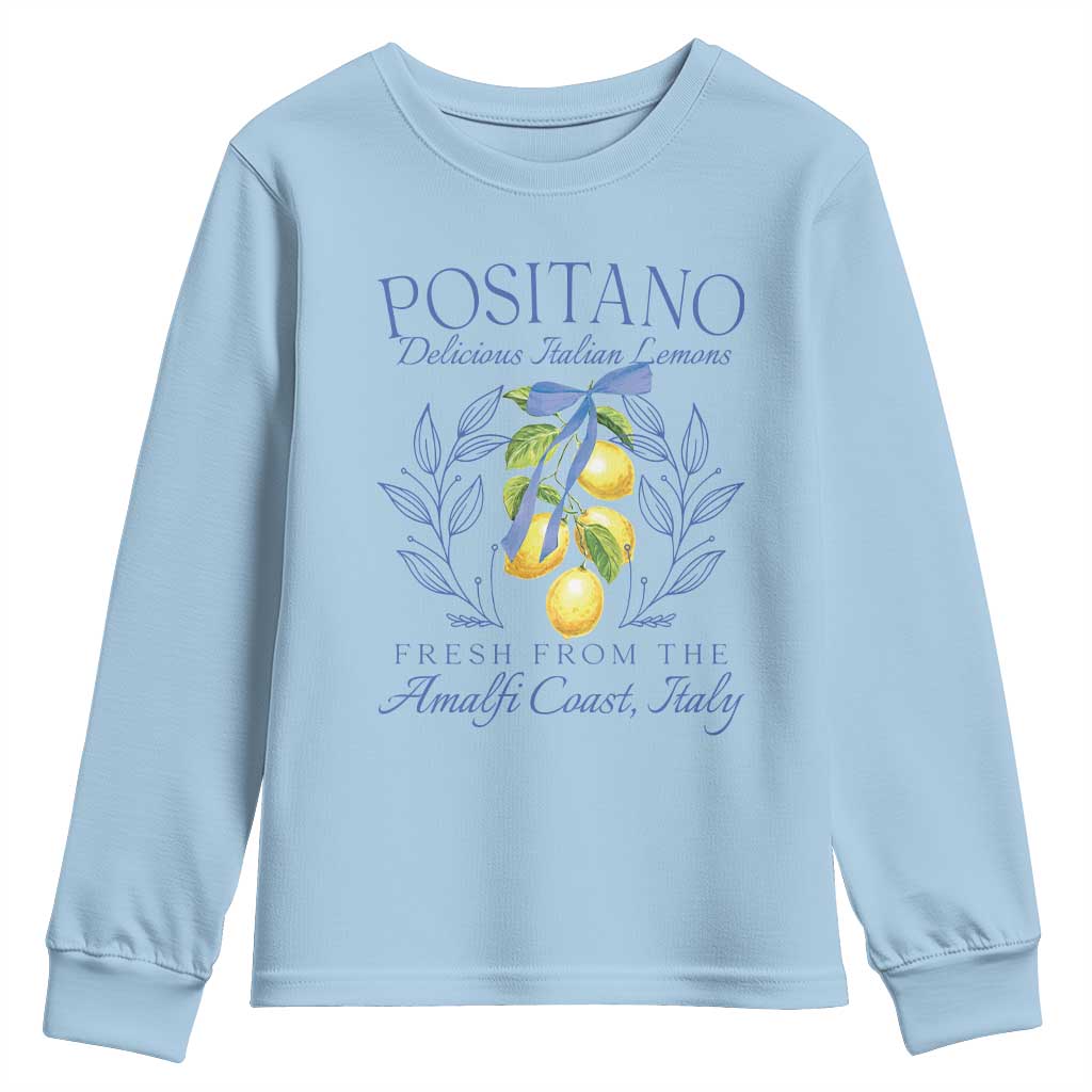 Positano Italy Youth Sweatshirt Amalfi Coast Italian Lemons Town Italy Vacation TS10 Light Blue Print Your Wear