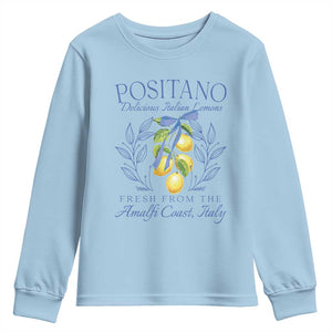 Positano Italy Youth Sweatshirt Amalfi Coast Italian Lemons Town Italy Vacation TS10 Light Blue Print Your Wear