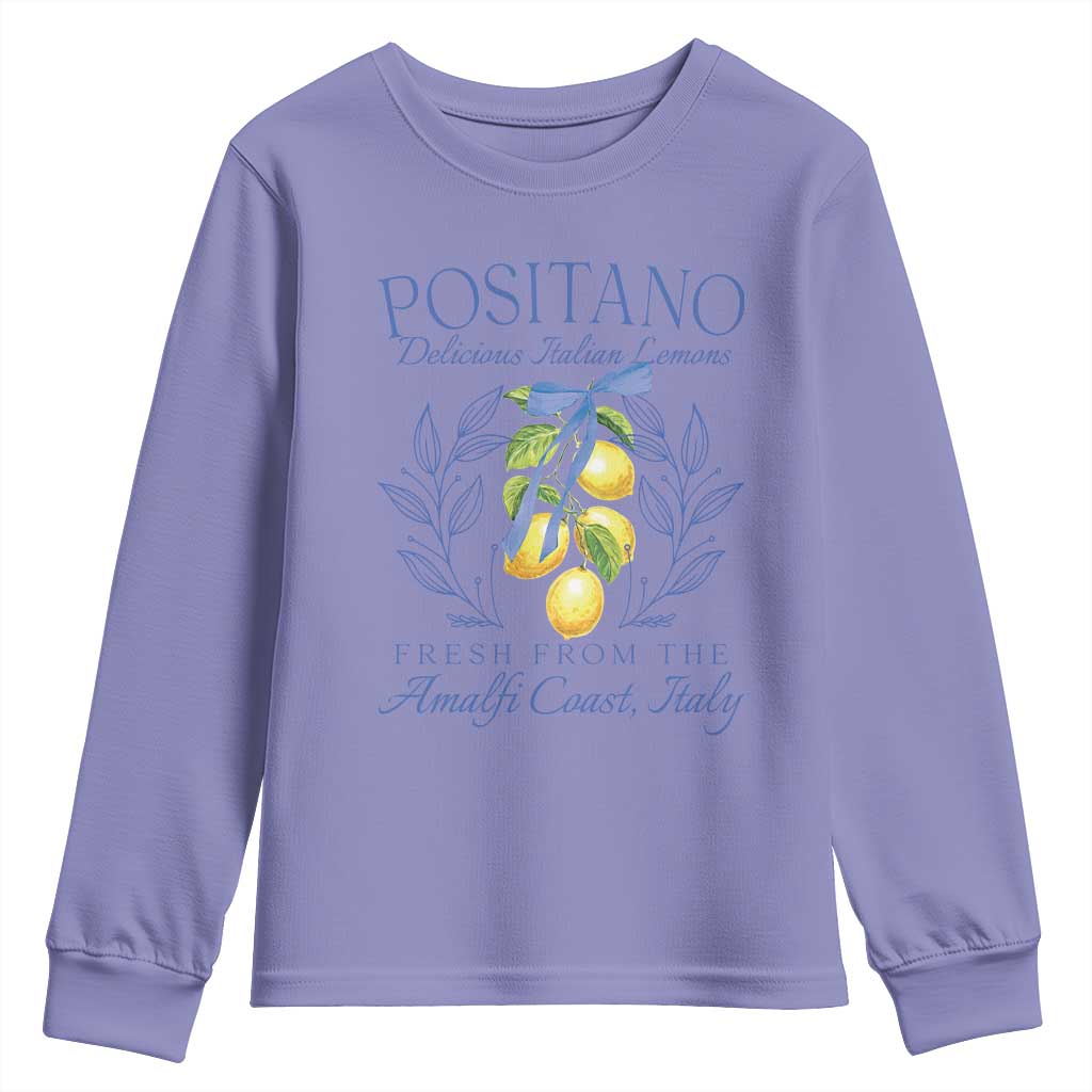 Positano Italy Youth Sweatshirt Amalfi Coast Italian Lemons Town Italy Vacation TS10 Violet Print Your Wear