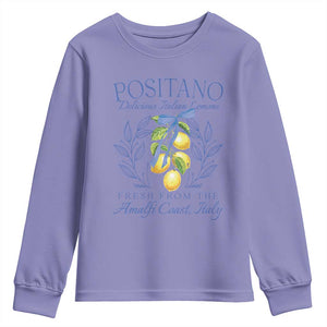 Positano Italy Youth Sweatshirt Amalfi Coast Italian Lemons Town Italy Vacation TS10 Violet Print Your Wear