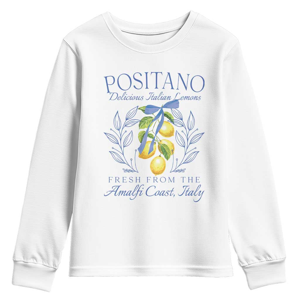 Positano Italy Youth Sweatshirt Amalfi Coast Italian Lemons Town Italy Vacation TS10 White Print Your Wear