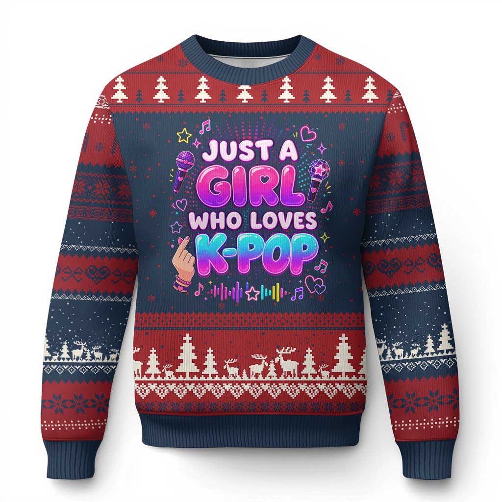Kpop Lover Ugly Christmas Sweater Just a Girl Who Loves K-Pop Korean Music TS10 Navy Red Print Your Wear