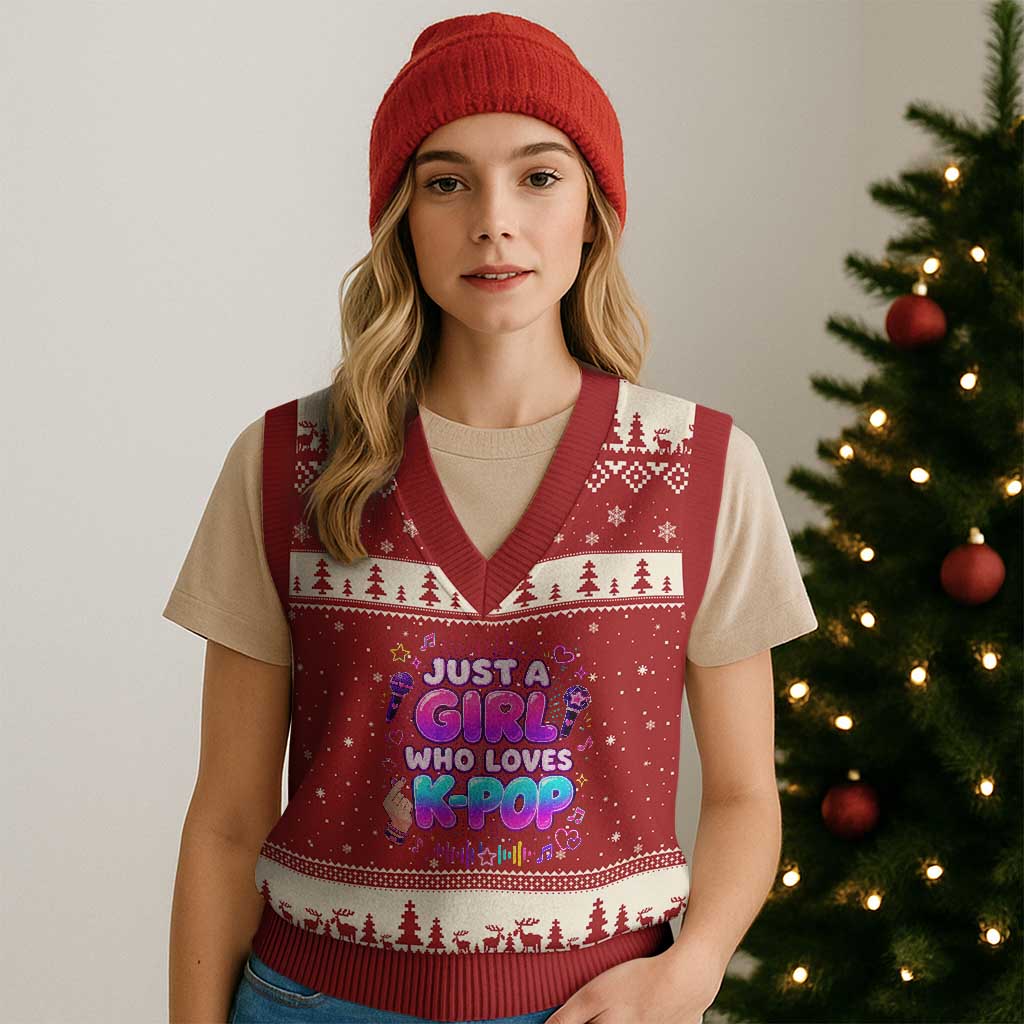 Kpop Lover V-Neck Knit Sweater Vest Just a Girl Who Loves K-Pop Korean Music