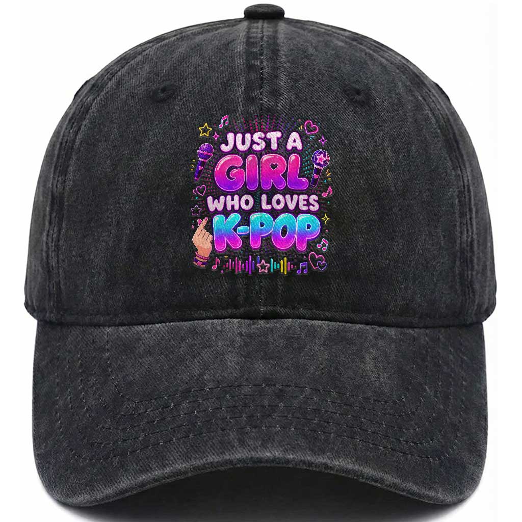 Kpop Lover Washed Cotton Baseball Cap Just a Girl Who Loves K-Pop Korean Music TS10 Print Your Wear