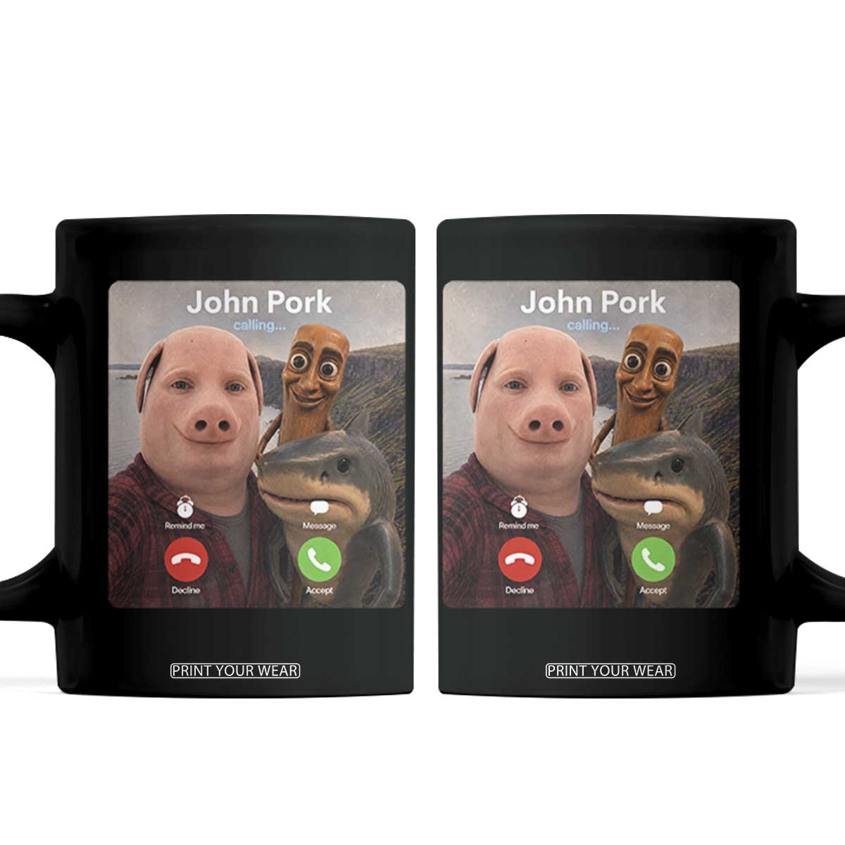 Tung Tung Tung Sahur John Pork Calling Coffee Mug Tralalero Tralala Meme Brainrot Funny