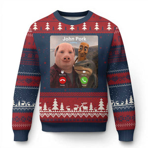 Tung Tung Tung Sahur John Pork Calling Ugly Christmas Sweater Tralalero Tralala Meme Brainrot Funny