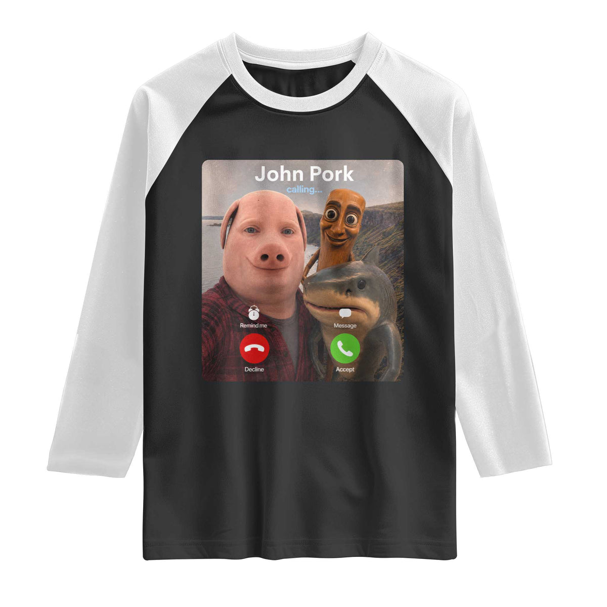 Tung Tung Tung Sahur John Pork Calling Raglan Shirt Tralalero Tralala Meme Brainrot Funny
