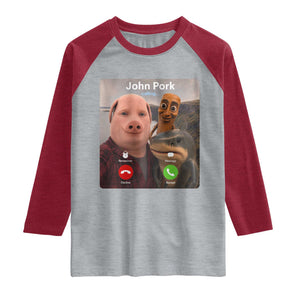 Tung Tung Tung Sahur John Pork Calling Raglan Shirt Tralalero Tralala Meme Brainrot Funny