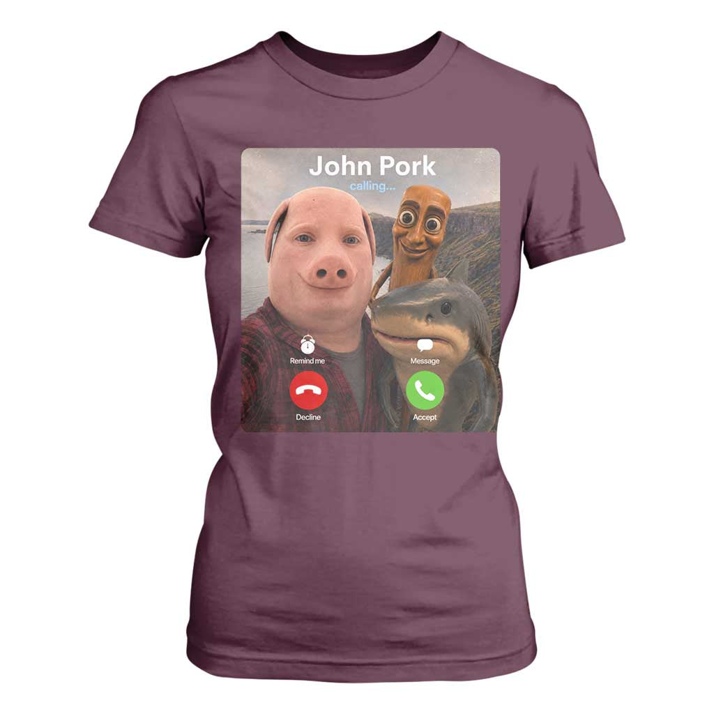Tung Tung Tung Sahur John Pork Calling T Shirt For Women Tralalero Tralala Meme Brainrot Funny