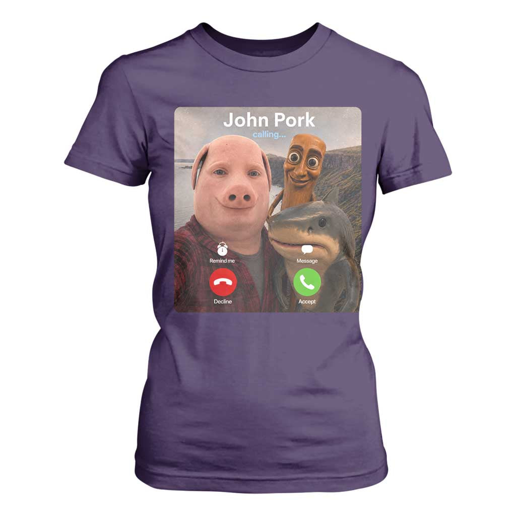 Tung Tung Tung Sahur John Pork Calling T Shirt For Women Tralalero Tralala Meme Brainrot Funny