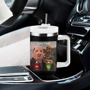 Tung Tung Tung Sahur John Pork Calling Tumbler With Handle Tralalero Tralala Meme Brainrot Funny