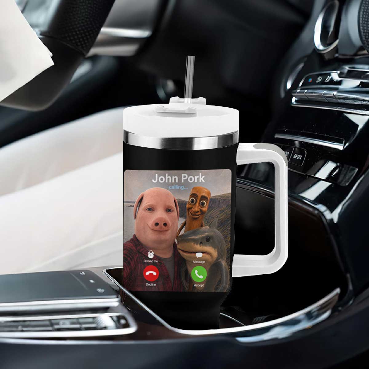 Tung Tung Tung Sahur John Pork Calling Tumbler With Handle Tralalero Tralala Meme Brainrot Funny