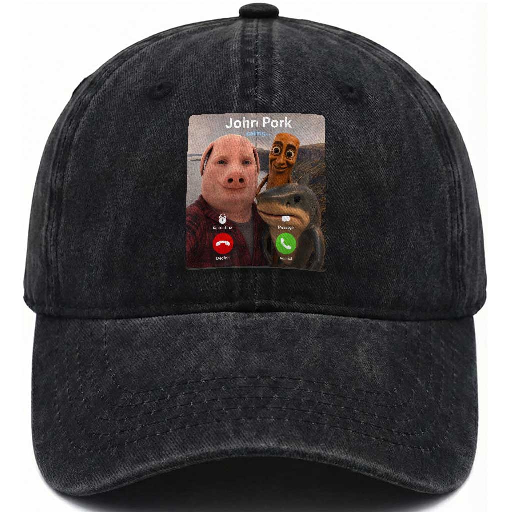 Tung Tung Tung Sahur John Pork Calling Washed Cotton Baseball Cap Tralalero Tralala Meme Brainrot Funny