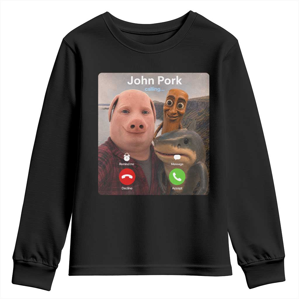 Tung Tung Tung Sahur John Pork Calling Youth Sweatshirt Tralalero Tralala Meme Brainrot Funny