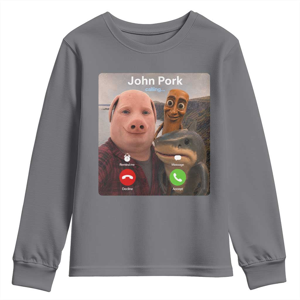 Tung Tung Tung Sahur John Pork Calling Youth Sweatshirt Tralalero Tralala Meme Brainrot Funny