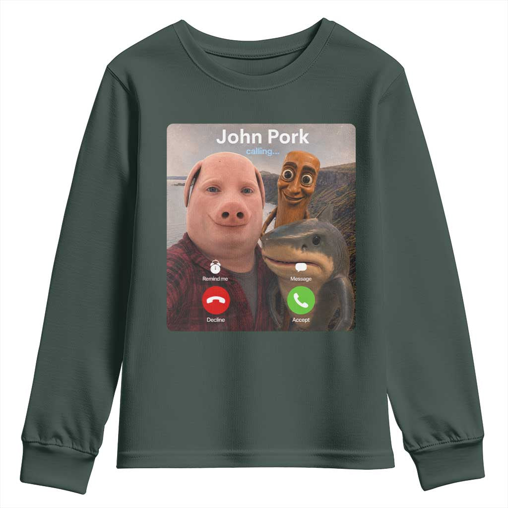 Tung Tung Tung Sahur John Pork Calling Youth Sweatshirt Tralalero Tralala Meme Brainrot Funny