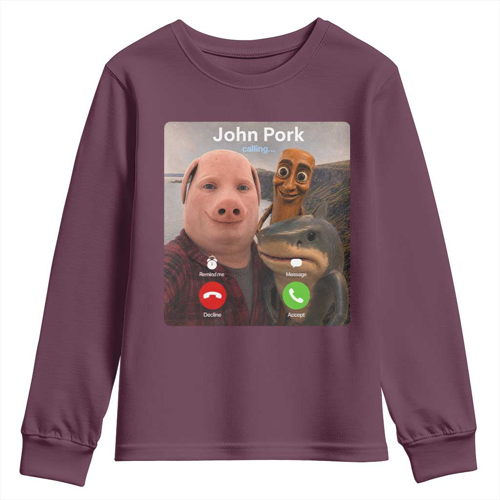 Tung Tung Tung Sahur John Pork Calling Youth Sweatshirt Tralalero Tralala Meme Brainrot Funny