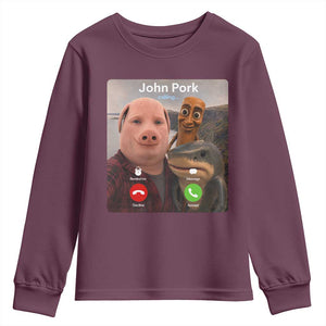 Tung Tung Tung Sahur John Pork Calling Youth Sweatshirt Tralalero Tralala Meme Brainrot Funny