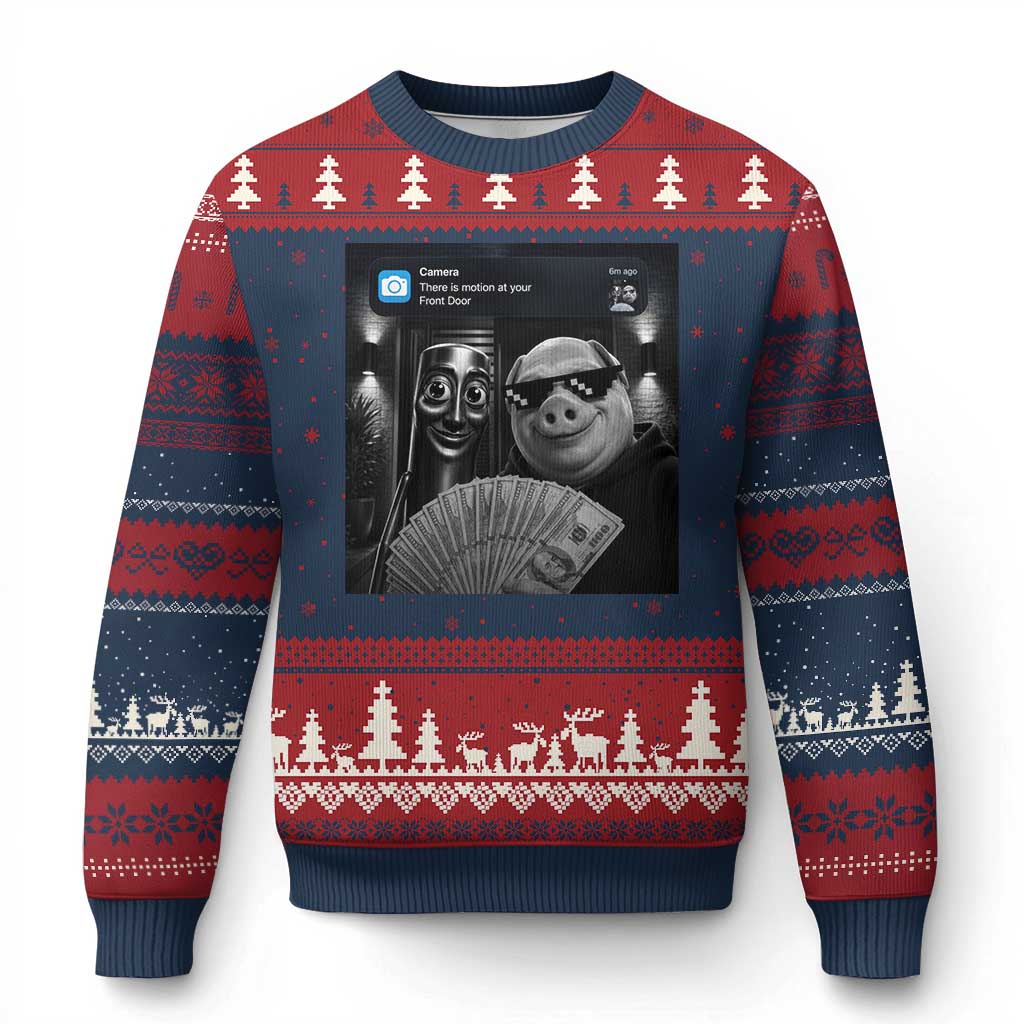 Tung Tung Tung Sahur John Pork Meme Brainrot Ugly Christmas Sweater There Is Motion At Your Front Door