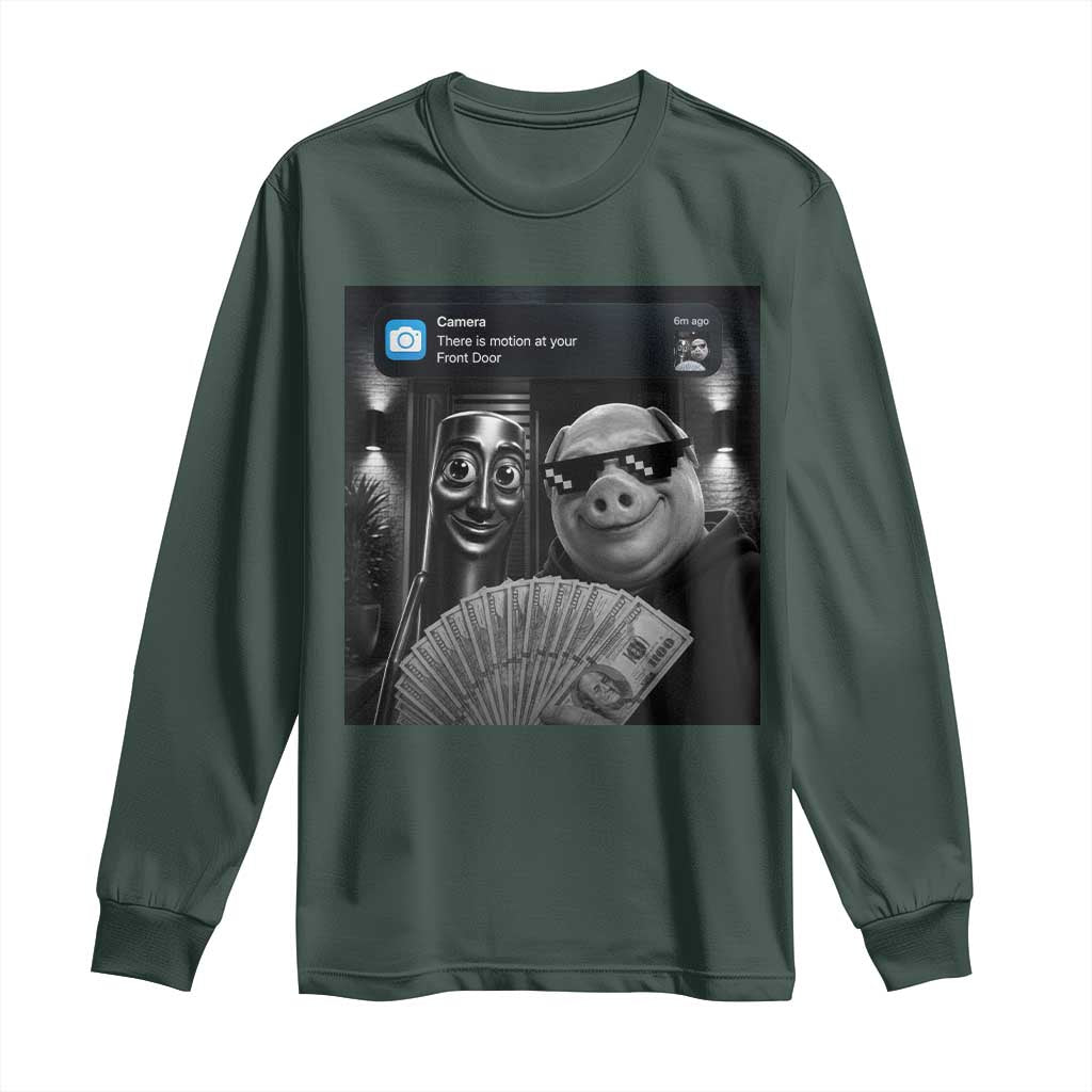 Tung Tung Tung Sahur John Pork Meme Brainrot Long Sleeve Shirt There Is Motion At Your Front Door