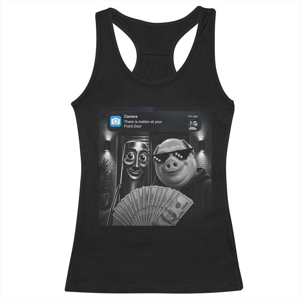 Tung Tung Tung Sahur John Pork Meme Brainrot Racerback Tank Top There Is Motion At Your Front Door TS10 Black Print Your Wear
