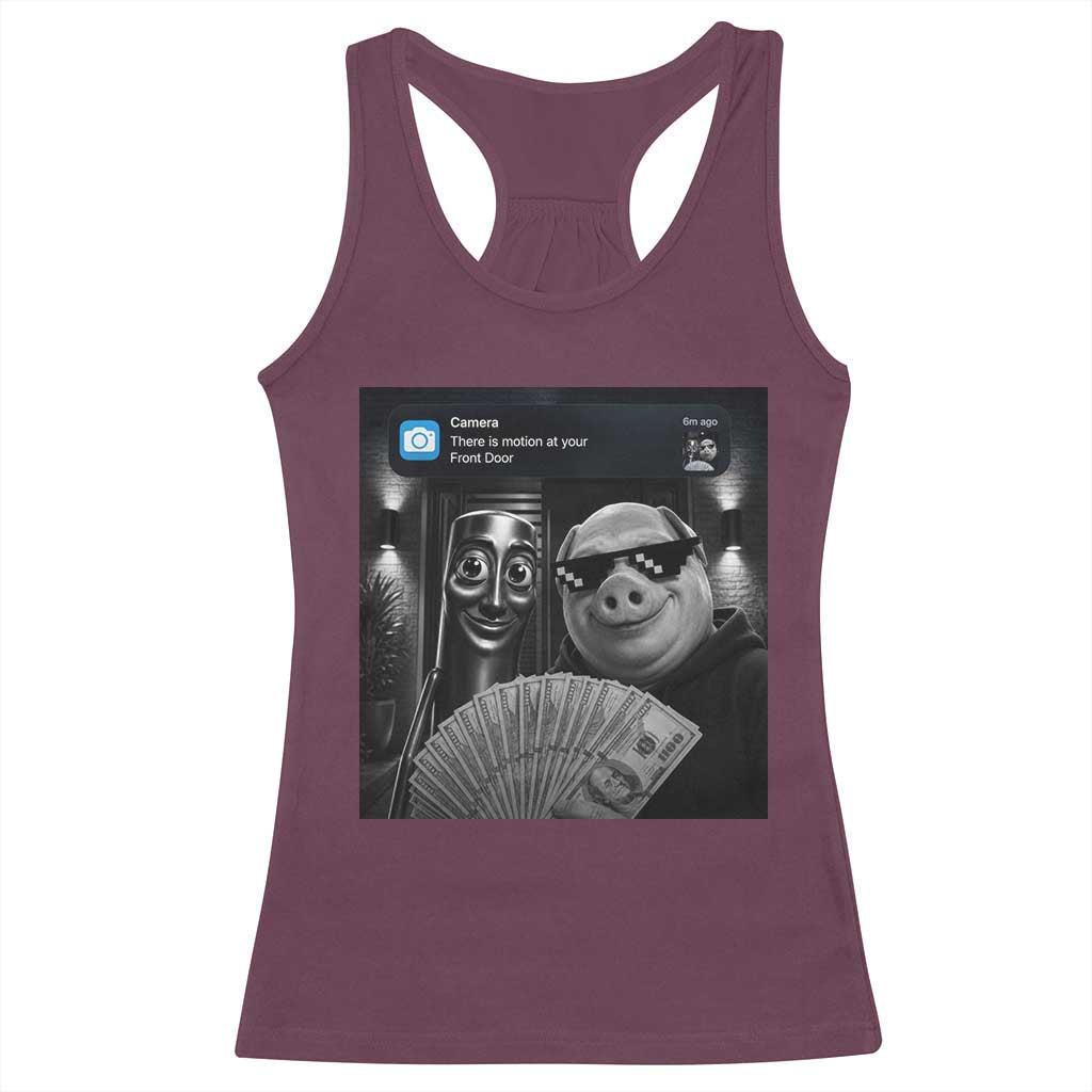 Tung Tung Tung Sahur John Pork Meme Brainrot Racerback Tank Top There Is Motion At Your Front Door