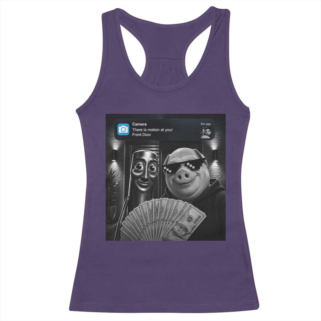 Tung Tung Tung Sahur John Pork Meme Brainrot Racerback Tank Top There Is Motion At Your Front Door