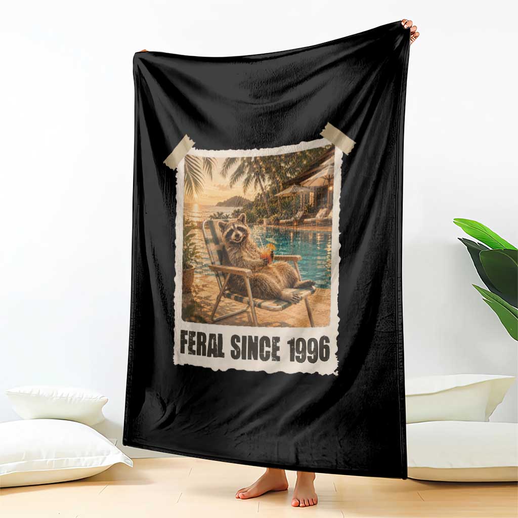 Funny Raccoon Feral Since 1996 30th Birthday Throw Blanket Vintage 30 Year Old Gift