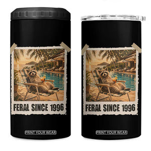 Funny Raccoon Feral Since 1996 30th Birthday 4 in 1 Can Cooler Tumbler Vintage 30 Year Old Gift