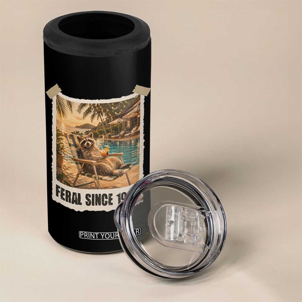 Funny Raccoon Feral Since 1996 30th Birthday 4 in 1 Can Cooler Tumbler Vintage 30 Year Old Gift