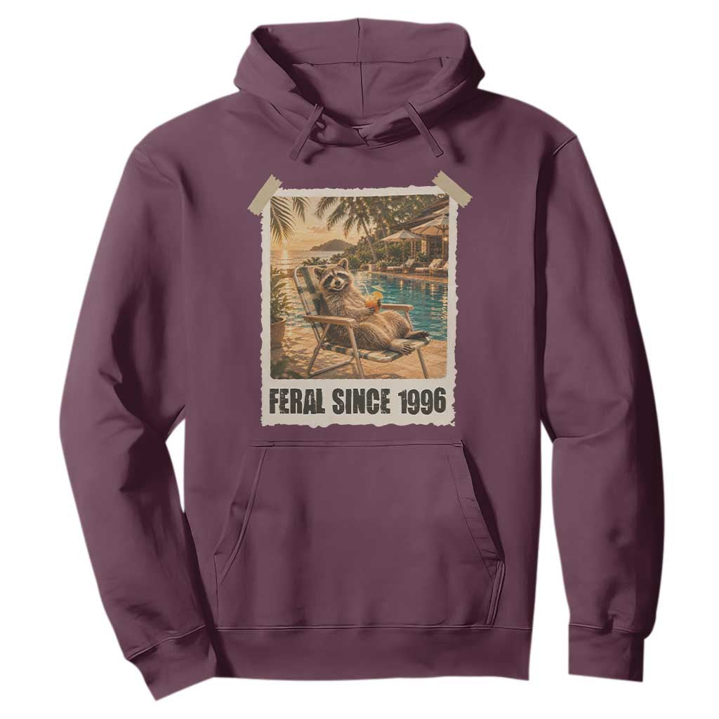 Funny Raccoon Feral Since 1996 30th Birthday Hoodie Vintage 30 Year Old Gift