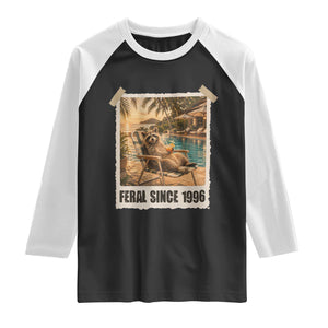 Funny Raccoon Feral Since 1996 30th Birthday Raglan Shirt Vintage 30 Year Old Gift