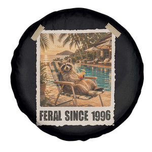 Funny Raccoon Feral Since 1996 30th Birthday Spare Tire Cover Vintage 30 Year Old Gift
